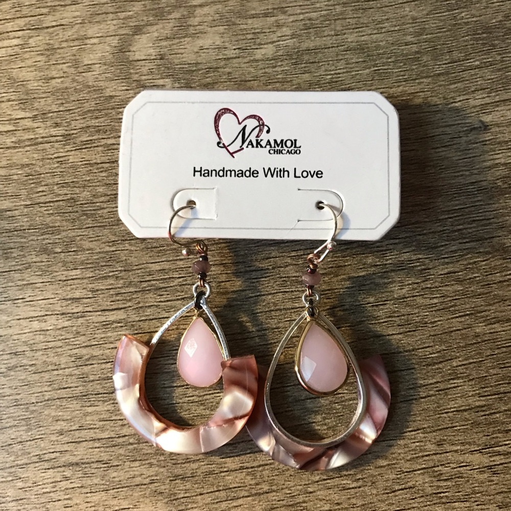 Handmade drop earrings - pink and silver